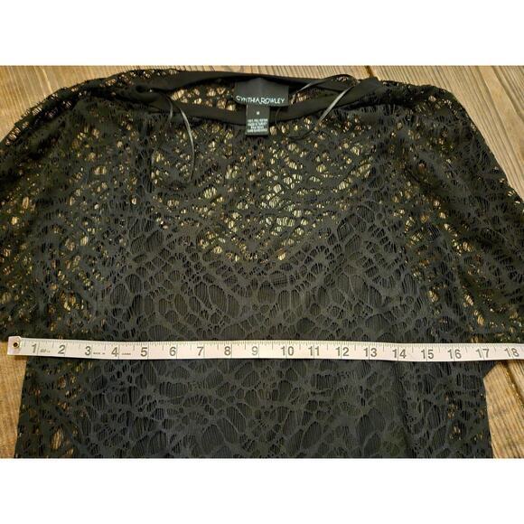 Cynthia Rowley Top Womens Medium Black Lace Sheer Mesh Goth Whimsy Web Rave 90s - Picture 6 of 8